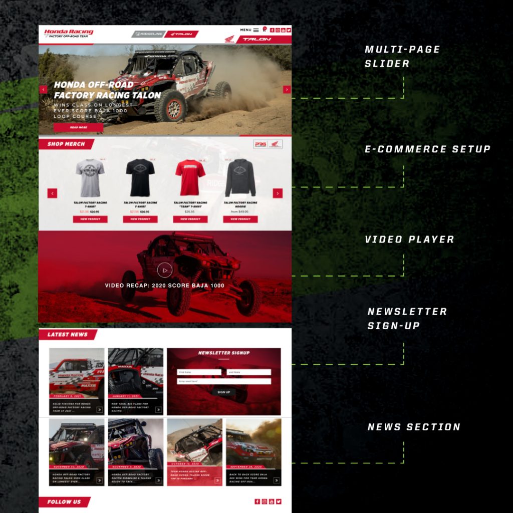 Bink Designs, Honda Off-Road Website, Website Design, Motorsports Website, Business Website, Web Development