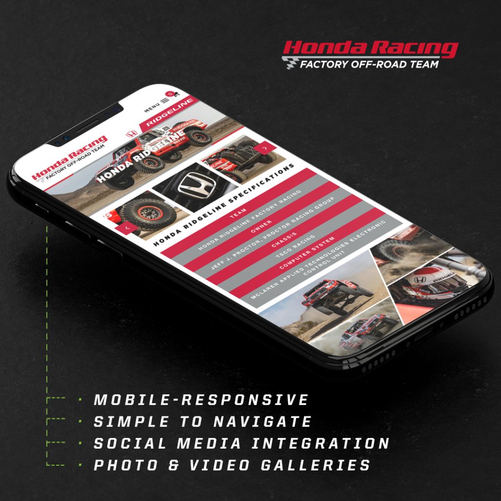 Bink Designs, Honda Off-Road Website, Website Design, Motorsports Website, Business Website, Web Development